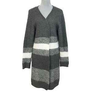 Women's Wool Blend Open Front Striped Knit Sweater Cardigan Gray Fall Cozy